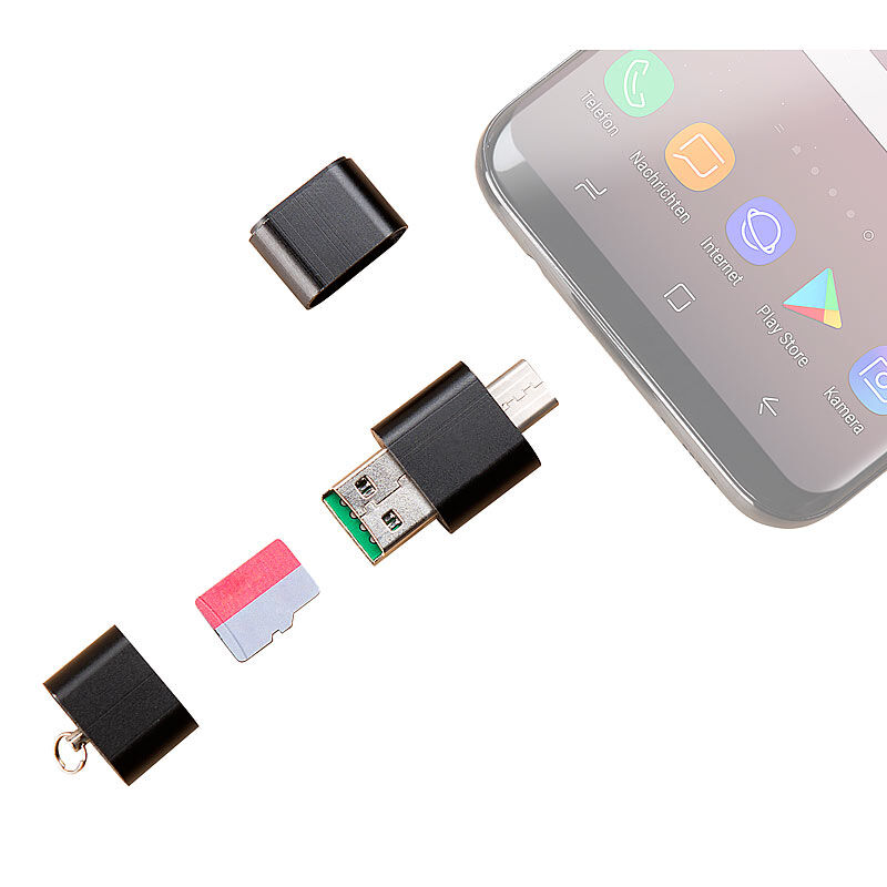 Pearl Mini-Cardreader & USB-Stick, für microSD(HC/XC) bis 128 GB, USB A & C