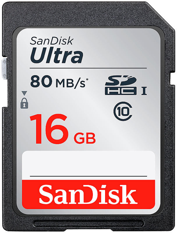 SanDisk 16GB Ultra SDHC-Speicherkarte, Class 10, 80MB/s, UHS U1