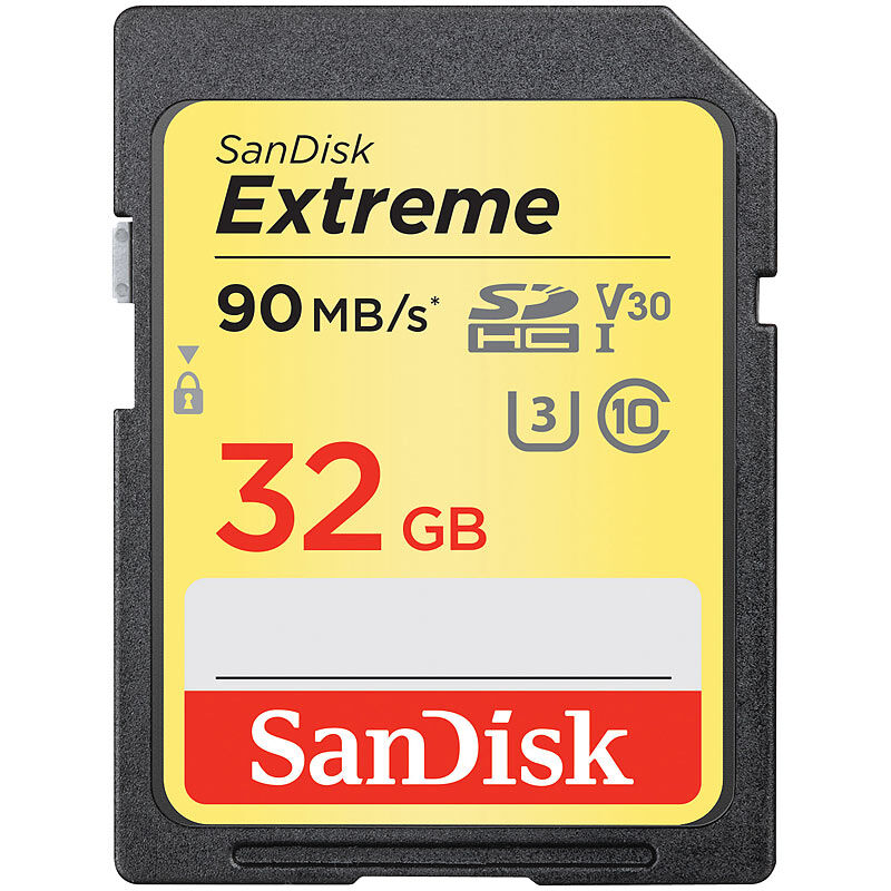 SanDisk Extreme SDHC-Speicherkarte, 32 GB, UHS-I Class 3 (U3) / V30, 90 MB/s