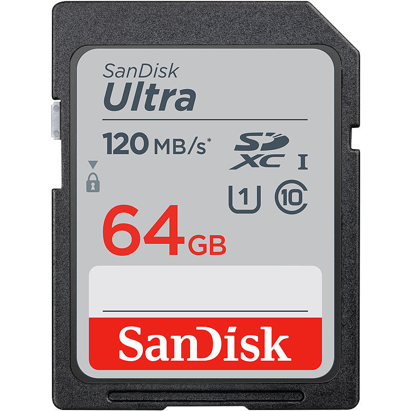 SanDisk Ultra SDXC-Speicherkarte, 64 GB, 120 MB/s, Class 10, U1
