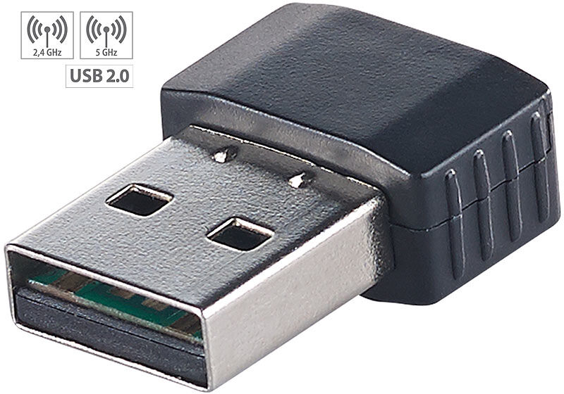 7links Nano-WLAN-Stick WS-602.ac mit bis zu 600 Mbit/s (802.11ac), USB 2.0