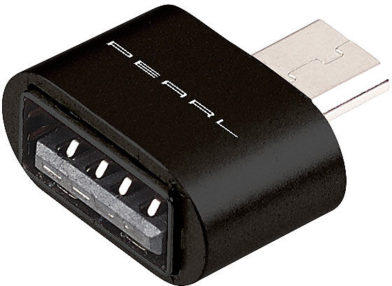 Pearl OTG-USB-Adapter mit Alu-Gehäuse, USB-Buchse auf Micro-USB-Stecker