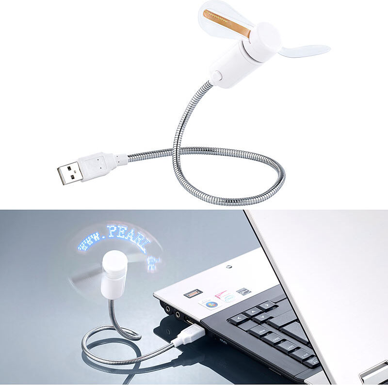 Pearl USB-Ventilator mit 8 programmierbaren Laufschriften, je 26 Zeichen