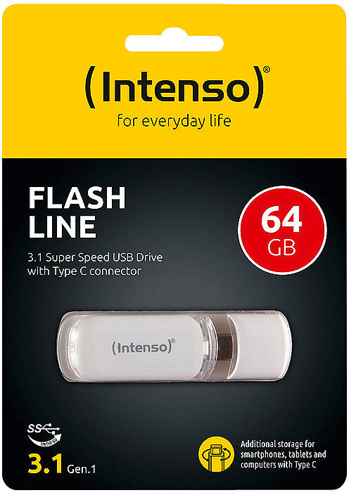 Intenso USB-C-Speicherstick Flash Line, 64 GB, Super Speed USB 3.1 Gen 1