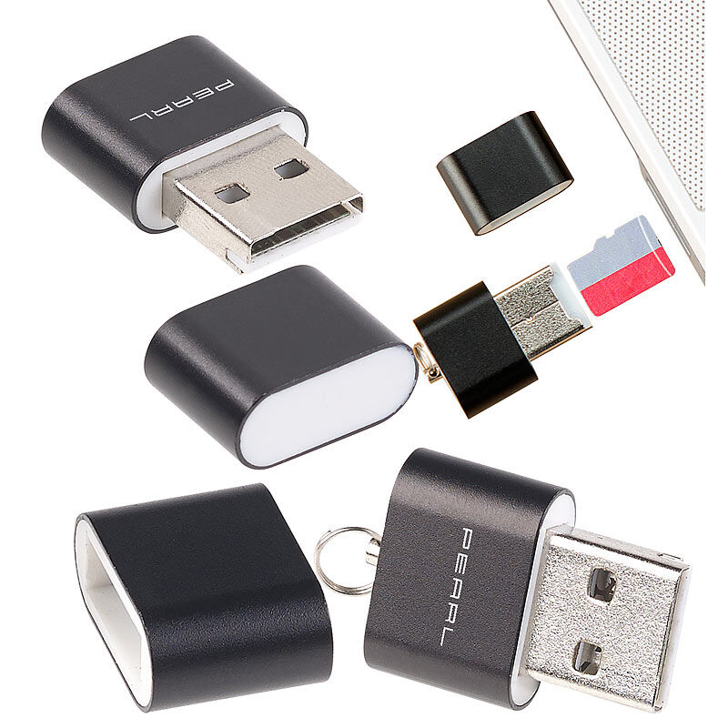 Pearl 2er-Set Mini-Cardreader für microSD(HC/XC)-Karten bis 128 GB & USB