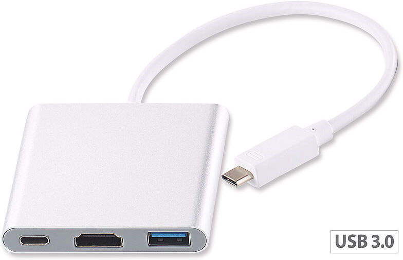 Callstel USB-C-Multiport-Adapter auf USB-A- & HDMI-Port, USB Power Delivery