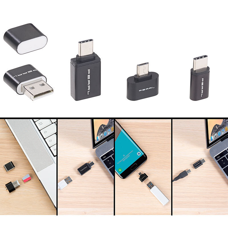 Pearl microSD-Kartenleser & USB-OTG-Adapter-Set für Micro-USB & USB Typ C