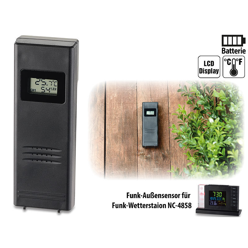 infactory Funk-Außensensor für Funk-Wetterstation FWS-310, mit LCD-Display