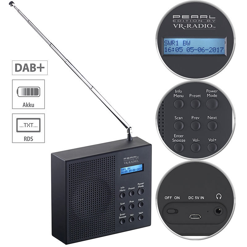 VR-Radio Digitales DAB+/FM-Radio mit Akku, Dual-Wecker, RDS, LCD-Display, Timer