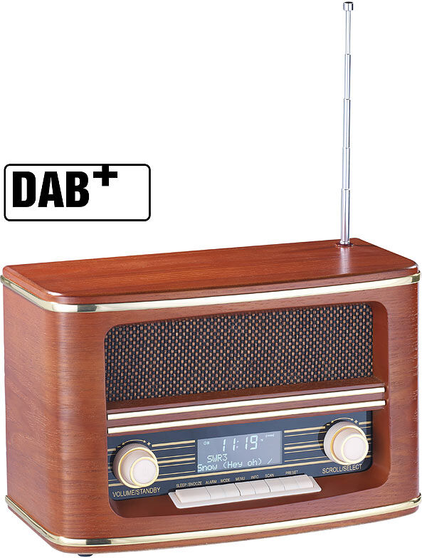 auvisio Digitales Nostalgie-Stereo-Radio mit DAB+, Bluetooth 3.0, FM & Wecker