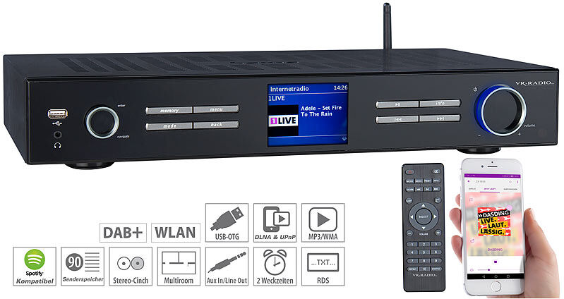 VR-Radio WLAN-HiFi-Tuner mit Internetradio, DAB+, UKW, Streaming, MP3, schwarz