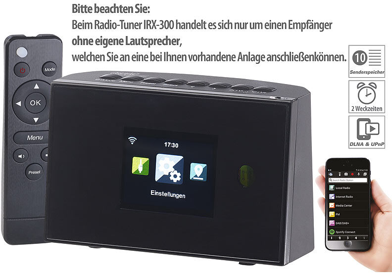 VR-Radio WLAN-HiFi-Empfänger (Tuner) für Internetradio und UKW, Fernbedienung