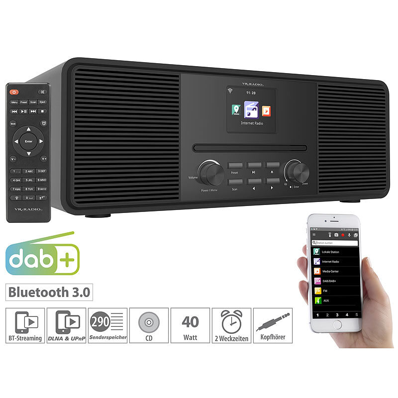 VR-Radio Stereo-Internetradio mit CD-Player, DAB+/FM & Bluetooth, 40 W, schwarz