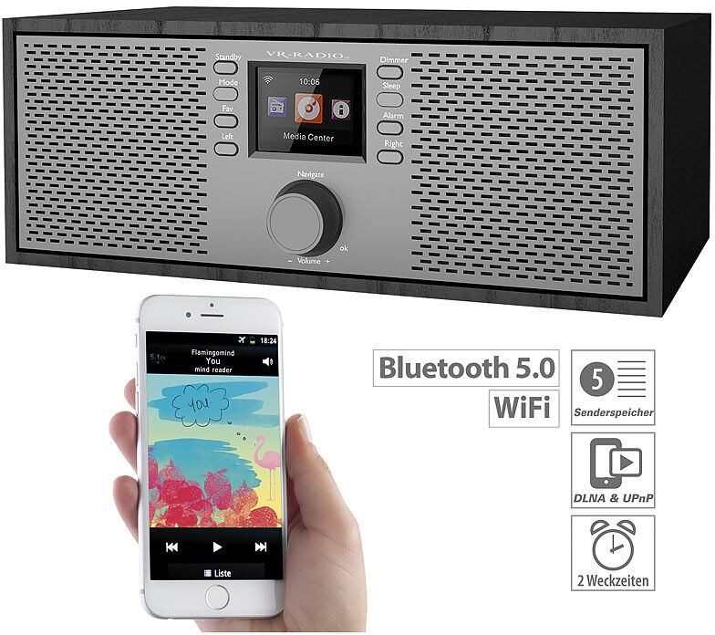 VR-Radio Stereo-WLAN-Internetradio mit Farb-Display, 12 Watt, Bluetooth 5, App