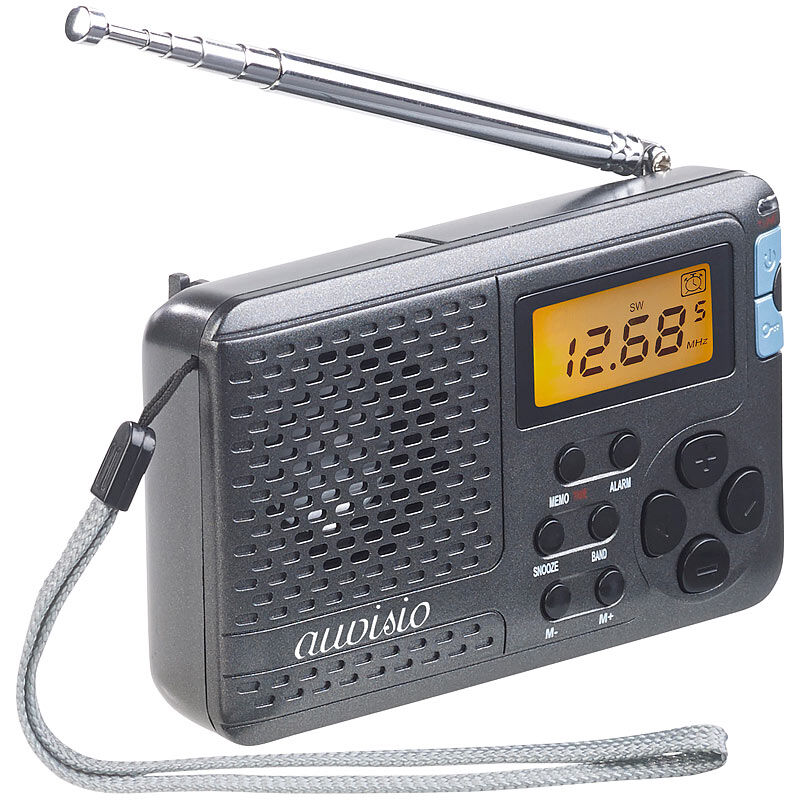 auvisio 12-Band-Weltempfänger FM/MW/KW, mit Wecker & Sleeptimer