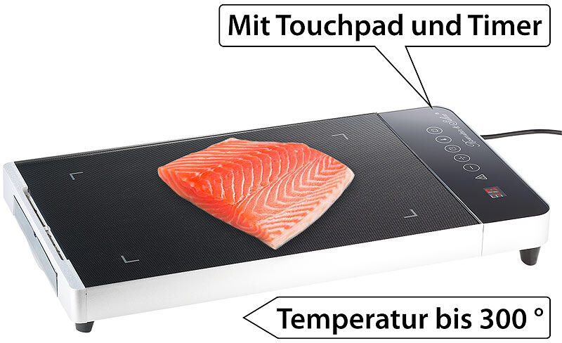 Rosenstein & Söhne Tisch-Glasgrill mit Touchpad und Timer, 800 W, bis 300 °C