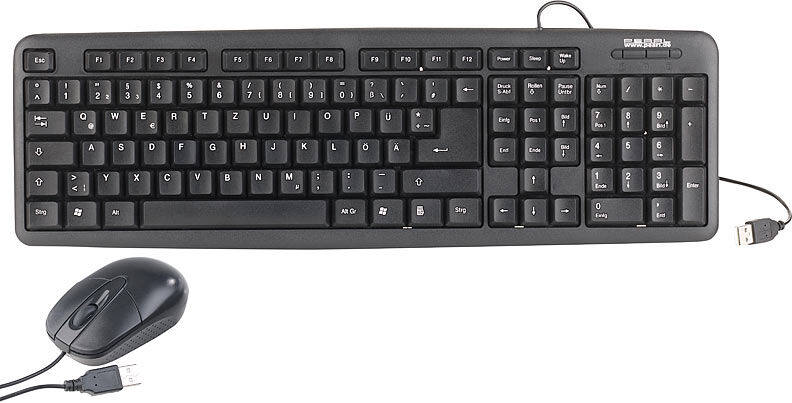 Pearl Office-Set: optische USB-Maus & Tastatur mit Ziffernblock, schwarz