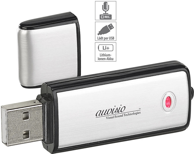 auvisio Voice Recorder & USB-Stick, geräuschaktivierte Aufnahme, 70 Std., 8 GB