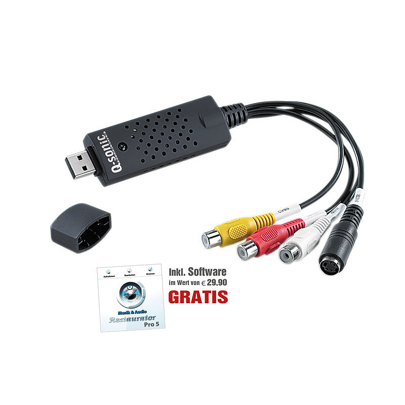 Q-Sonic USB-Video-Grabber VG-202 zum Digitalisieren inkl. Software