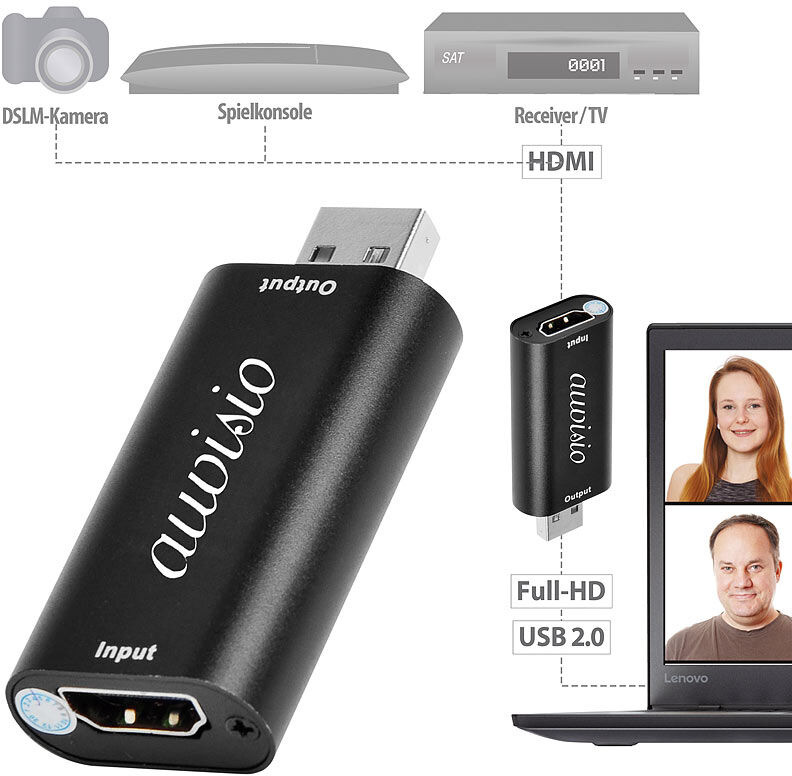 auvisio HDMI-USB-Videograbber für Full-HD-Aufnahmen und  -Streaming