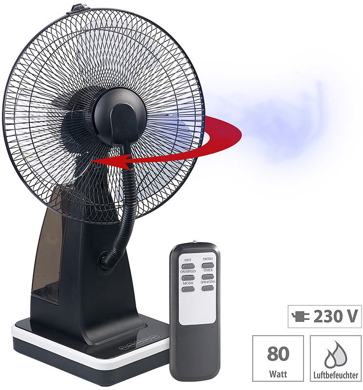 Sichler Haushaltsgeräte Tisch-Ventilator mit Ultraschall-Sprühnebel und Fernbedienung, 80 Watt