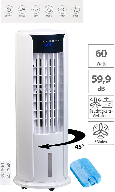 Sichler Haushaltsgeräte 3in1-Luftkühler, Turmventilator und Luftbefeuchter, 60 Watt, 3-l-Tank