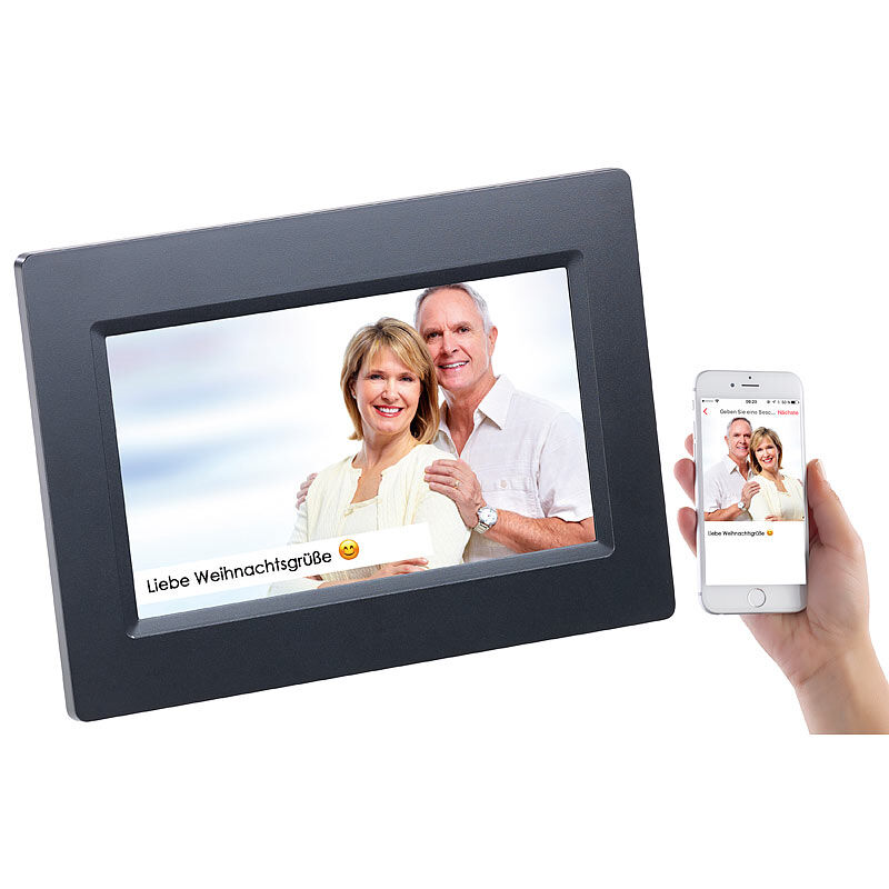 Somikon WLAN-Bilderrahmen mit 17,8-cm-IPS-Touchscreen & weltweitem Bild-Upload