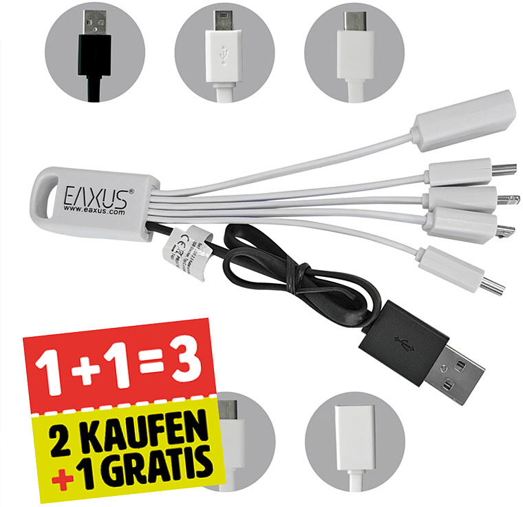 2er-Set + 1 gratis dazu = 3x Universal Ladekabel 5in1 iPhone Samsung