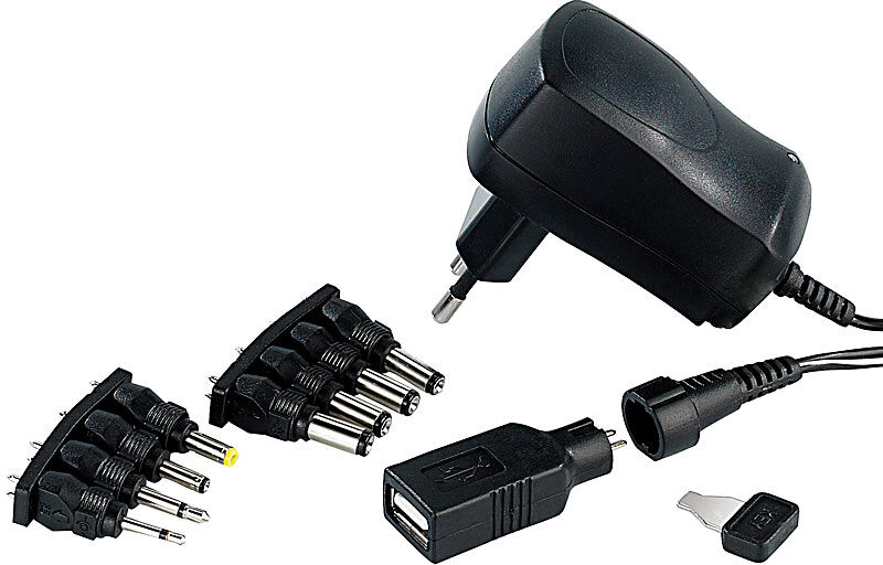 revolt Universal-Schaltnetzteil 600 mA, umschaltbar 3 - 12 Volt, 9 Adapter