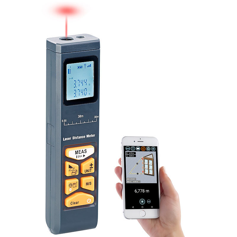 AGT Laser-Entfernungsmesser mit LCD & Bluetooth, Messbereich 5 cm - 30 m