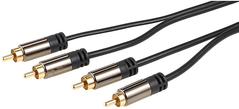 auvisio Premium-Stereo-Kabel 2 Cinch auf 2 Cinch, schwarz, 0,5 m, vergoldet