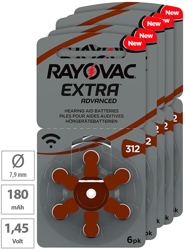 RAYOVAC Hörgeräte-Batterien 312 Extra Advanced 1,45V 180 mAh, 5x 6er Sparpack