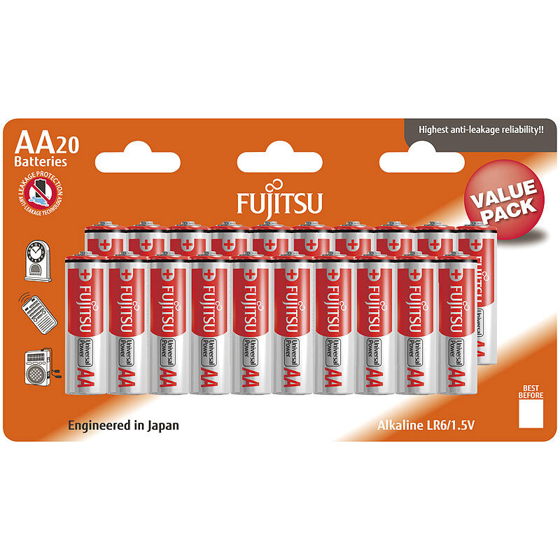 Fujitsu Universal Power Alkaline-Batterien Typ AA/Mignon, LR6, 1,5V, 20er-Set