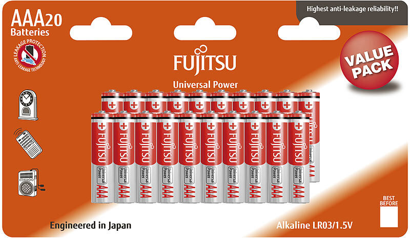 Fujitsu Universal Power Alkaline-Batterien Typ AAA/Micro, LR03, 1,5V, 20er-Set