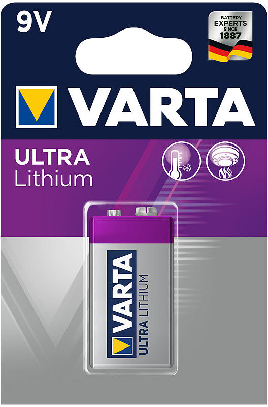 Varta Ultra Lithium-Batterie, Typ E-Block / 9V / 6FR61, 9 Volt