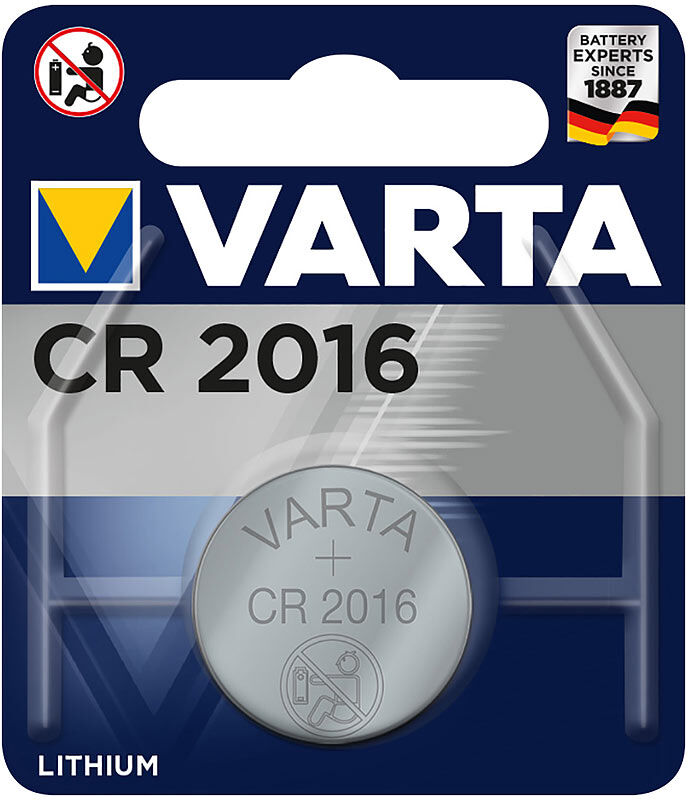 Varta Electronics Lithium-Knopfzelle, CR2016, 87 mAh, 3 Volt