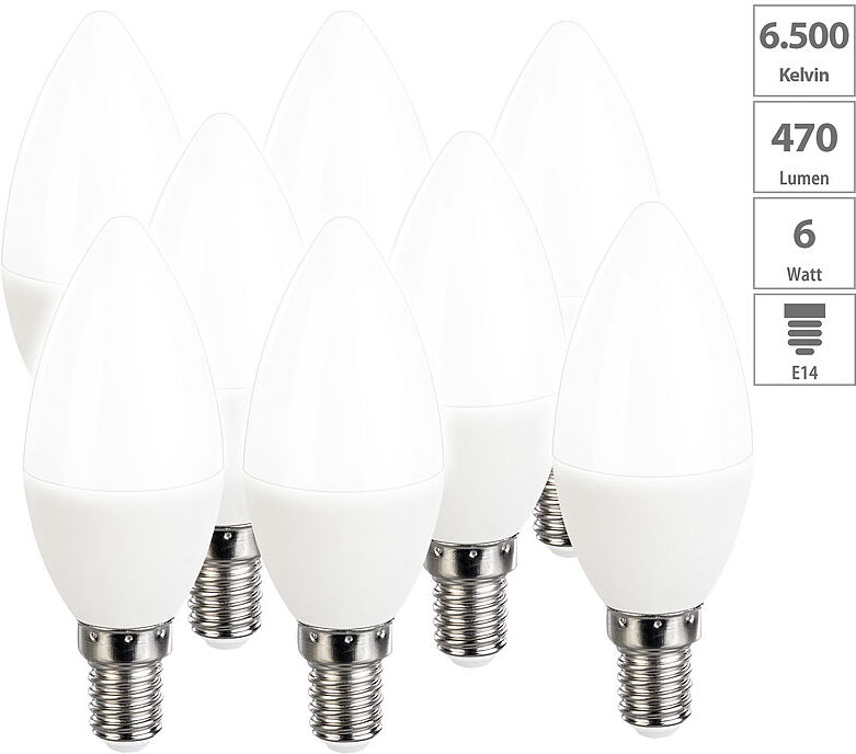 Luminea 8er-Set LED-Kerzen, tageslichtweiß, 470 Lumen, E14, 6 Watt, 6500 K