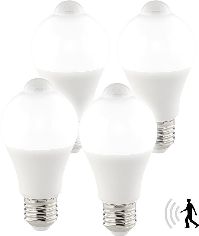 Luminea 4er-Set LED-Lampen, PIR-Sensor, 12 Watt, E27, tageslichtweiß, 6500 K