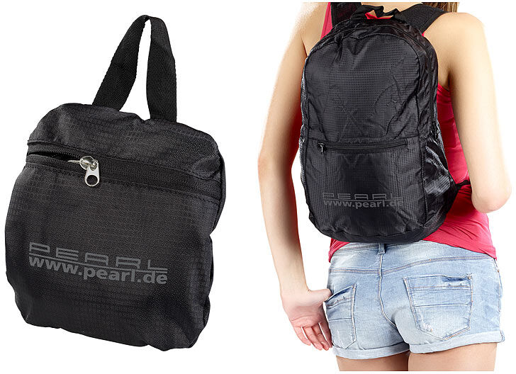 Pearl Faltbarer Rucksack, 15 l, 160 g, wasserabweisend beschichtet, schwarz