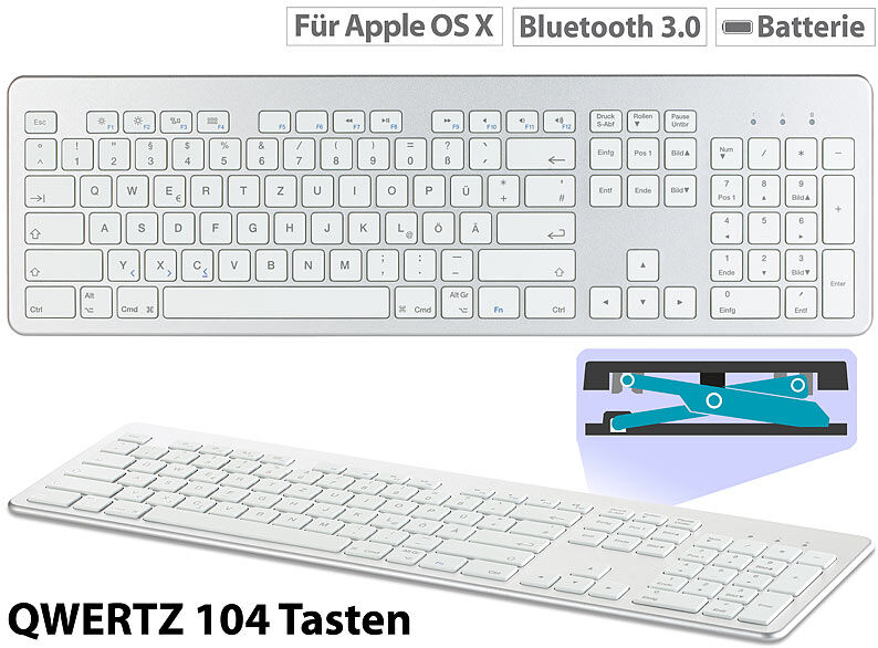 GeneralKeys Tastatur für Apple macOS mit Bluetooth, Nummernblock & Scissor-Tasten