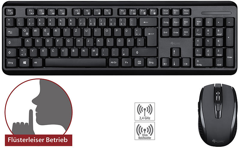 GeneralKeys Office-Set leise Funk-Tastatur-Maus Kombination, 2,4 GHz, 10 m, silent