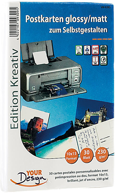 Your Design 30 Inkjet-Karten zum Selbstbedrucken in Postkartengröße, glossy