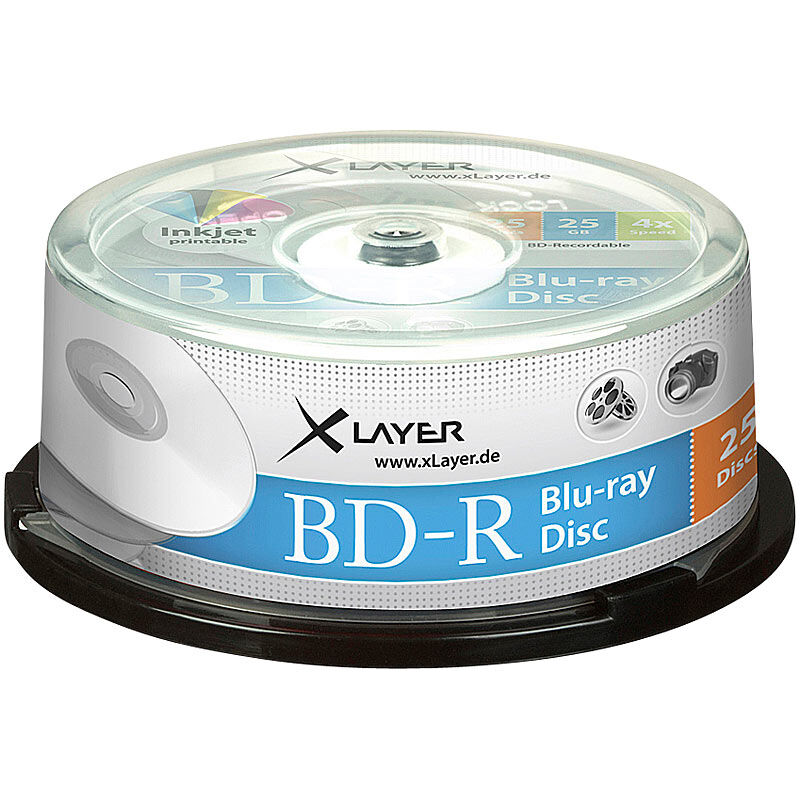 Xlayer Blu-ray-Rohlinge BD-R 25 GB 4x, printable, 25er-Spindel