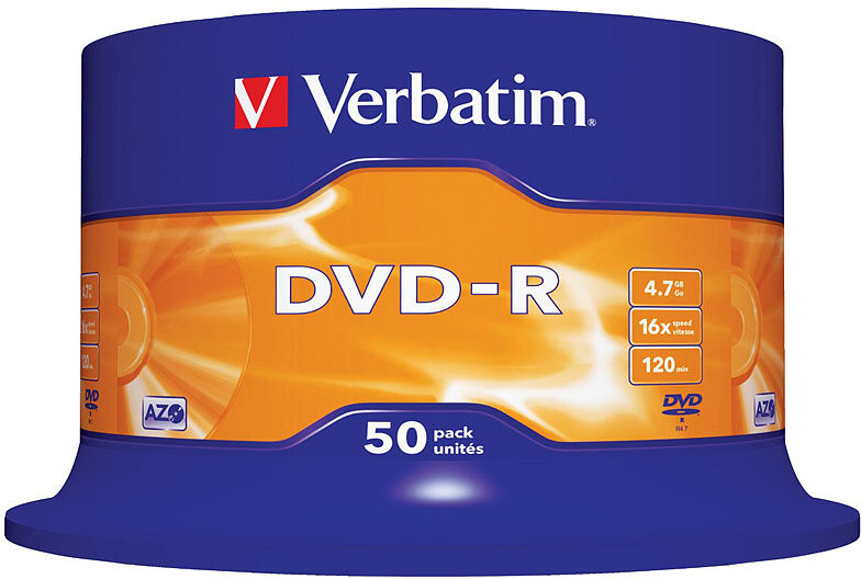 Verbatim DVD-R Rohlinge 16x AZO-Beschichtung, 50er-Spindel