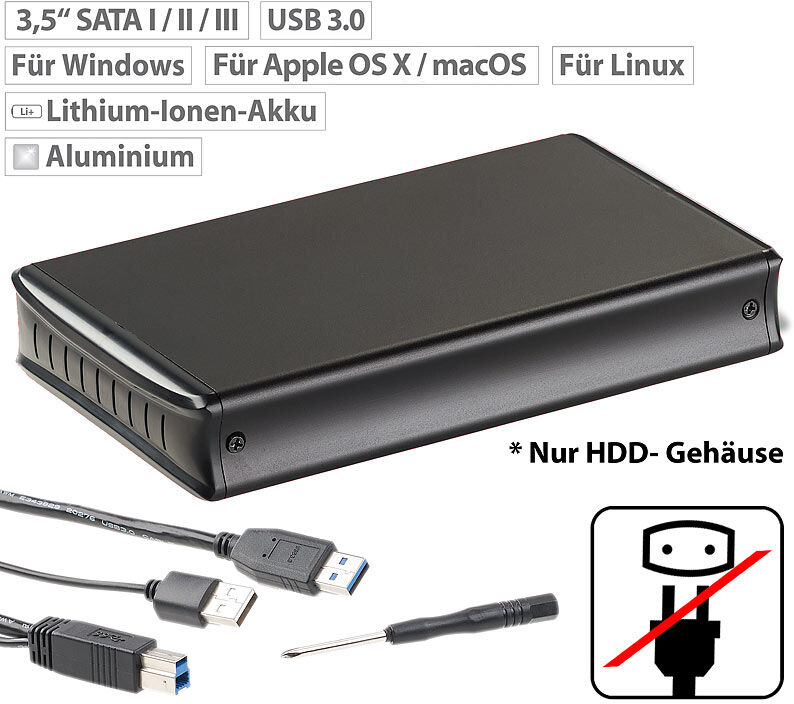 Xystec Netzteilloses USB-3.0-HDD-Gehäuse für 3,5