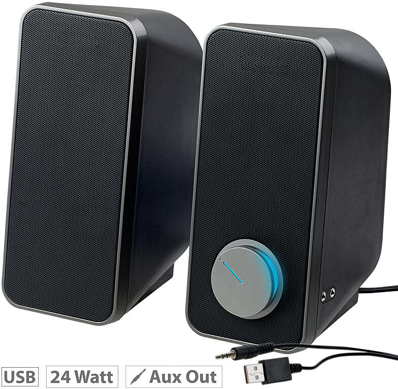 auvisio Stereo-Lautsprecher mit USB-Stromversorgung, 24 Watt, 3,5-mm-Klinke