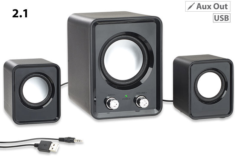 auvisio 2.1-Lautsprecher-System mit Subwoofer und USB-Stromversorgung, 20 Watt