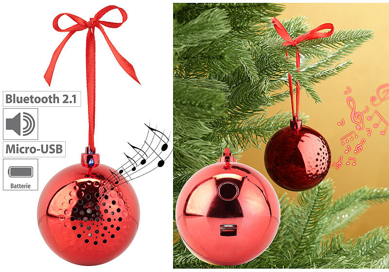 Callstel Christbaumkugel-Lautsprecher mit Bluetooth, rot