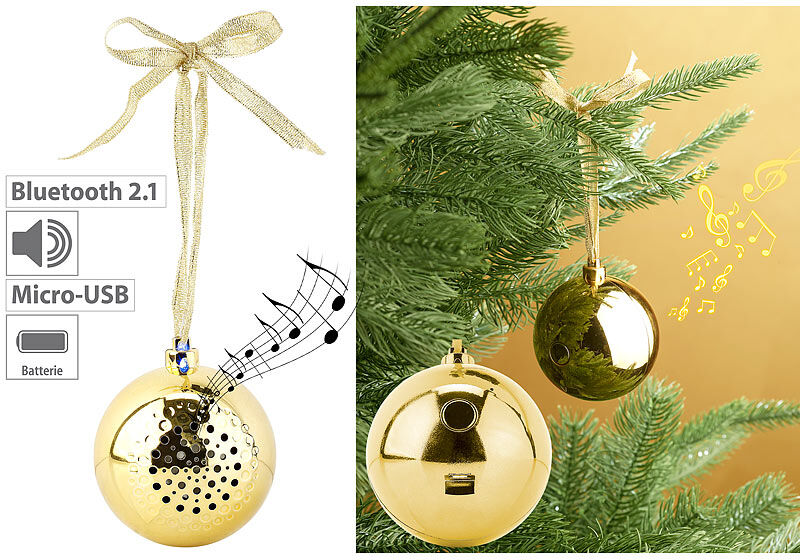 Callstel Christbaumkugel-Lautsprecher mit Bluetooth, goldfarben