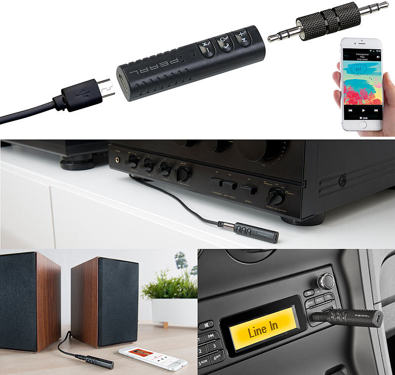 auvisio Audioadapter für HiFi-Anlage/Kopfhörer, Freisprech-Funktion, Bluetooth